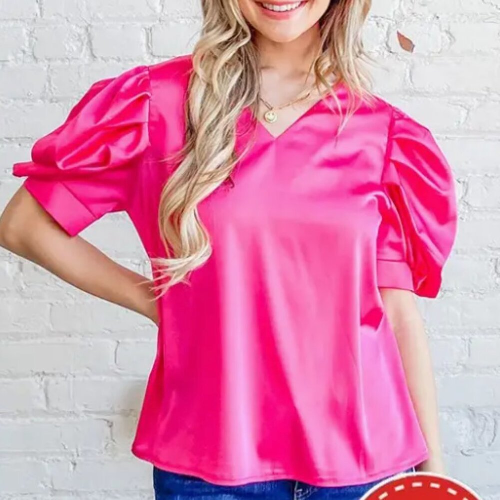Fuchsia Puff Sleeve Blouse